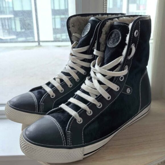 Tory Burch Benjamin Hi-Top Shearling Lined Leather Sneakers - Picture 1 of 8